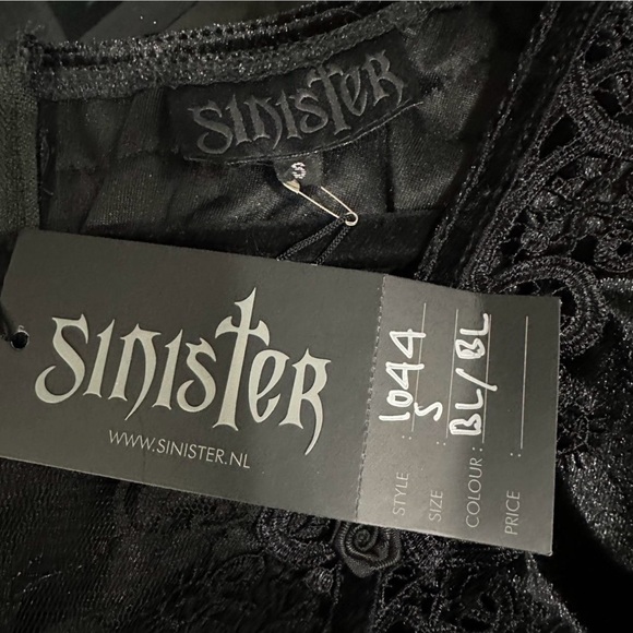Sinister Black Gothic Lace Top Size Small Bell Sleeve Witchy Blouse - Picture 6 of 6